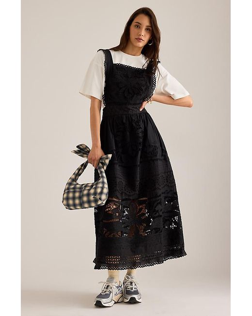 Bl-nk Black Cutwork Midi Apron Dress