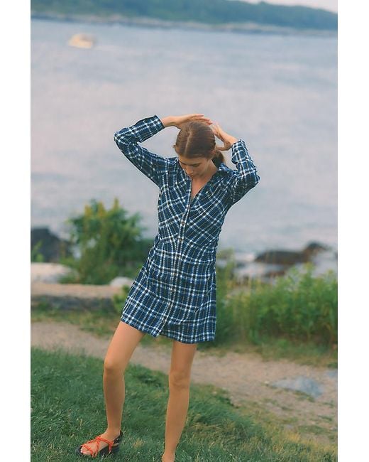 Pilcro Blue Ruched Mini Shirt Dress