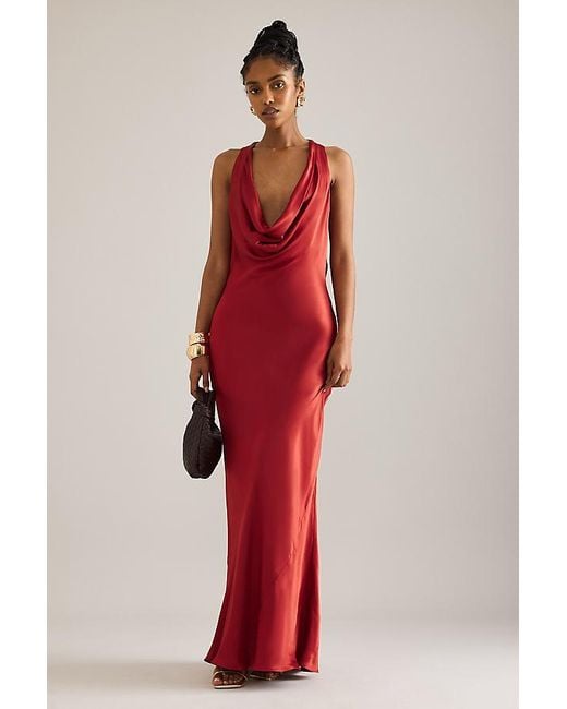 anthropologie red silk dress By Anthropologie Sleeveless Drop-Waist Midi Dress