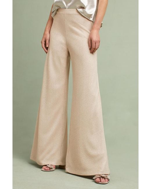 Feather Bone Natural Tavi Ribbed Shimmer Wide-leg Trousers