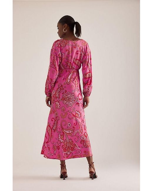 Never Fully Dressed Pink Emma V-Neck Paisley-Print Midi Dress