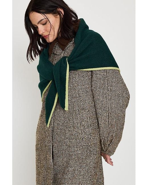 By Anthropologie Green Large Tipped Knit Triangle Scarf