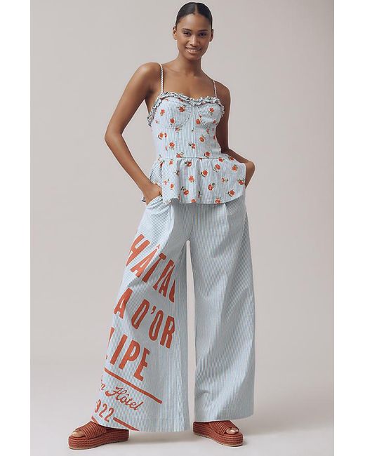 Maeve Multicolor Wide-Leg Peplum Linen Sleeveless Jumpsuit