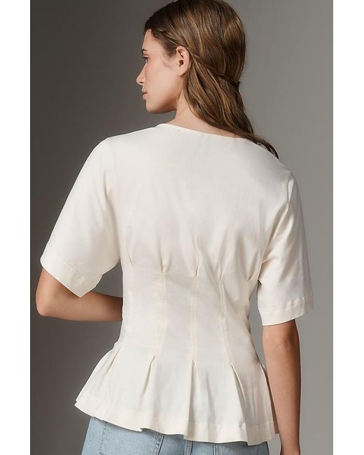 By Anthropologie White Waisted Tie-Front Top