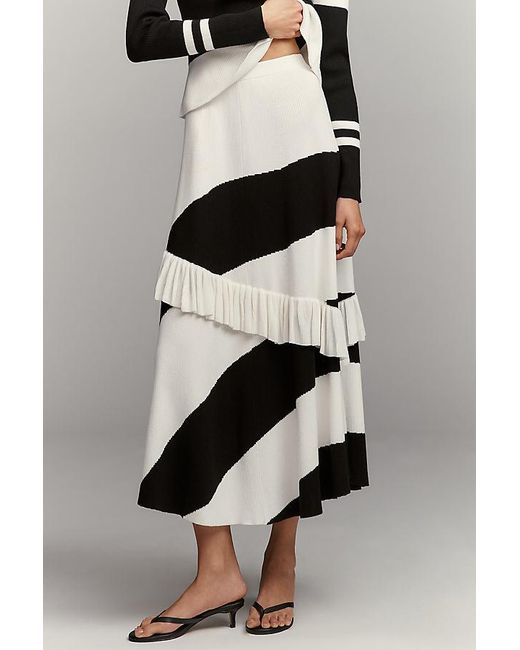 Maeve Gray Asymmetric Ruffle Maxi Skirt