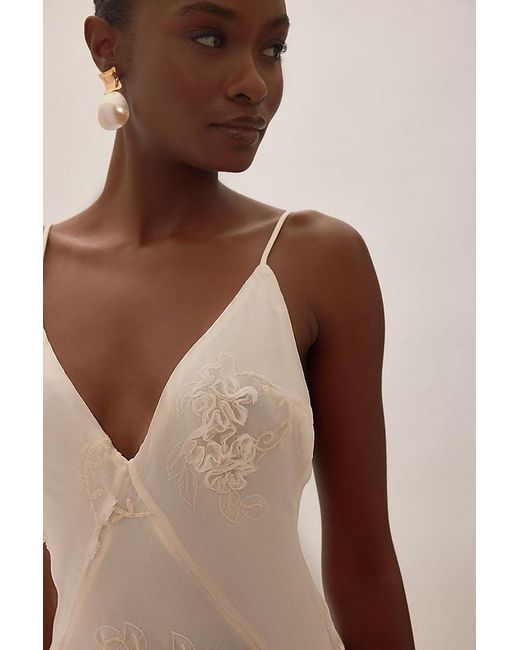 Bardot Natural Romaya V-Neck 3D Floral Maxi Dress