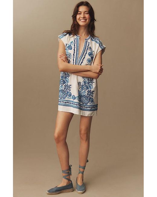 Maeve Blue Embroidered Linen Tunic Dress