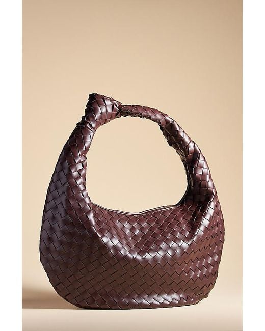 Melie Bianco Brown The Brigitte Woven Faux-Leather Satchel Bag By Oversized Edition