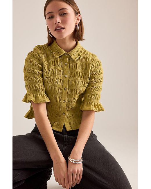 Maeve Green Ruffle Button-Front Top
