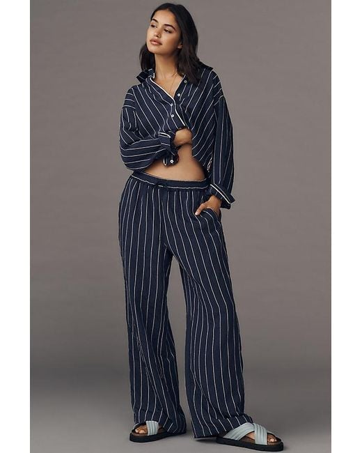 Maeve Blue Low-Slung Striped Track Pants