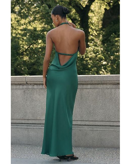 Maeve Green Cowl-Neck Satin Maxi Dress