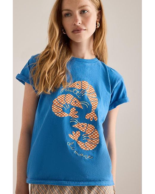 By Anthropologie Blue Prawn Embroidered Baby T-Shirt