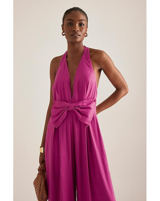 Maeve Pink Linen Halter Bow Jumpsuit