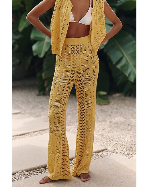 Celandine Green Bloom Crochet High-Rise Trousers