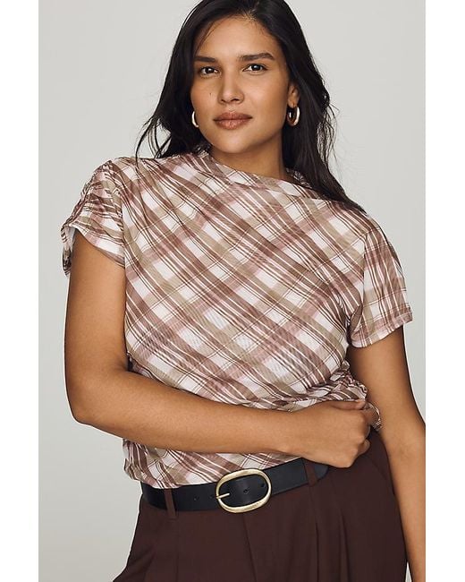 Maeve Multicolor Ruched Mock-Neck Top