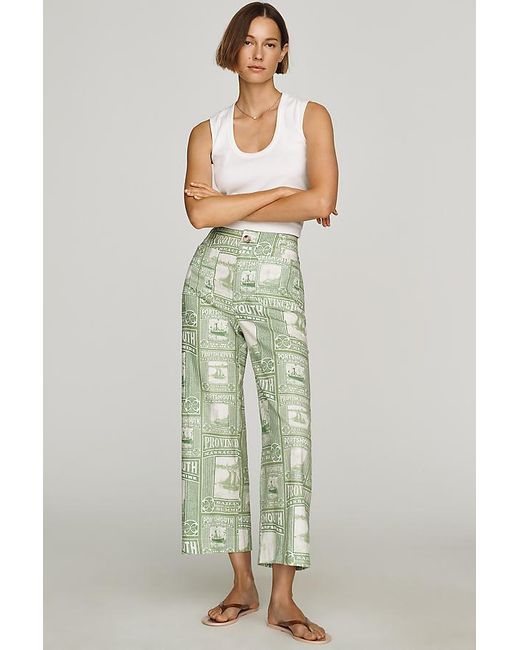 Maeve Green The Colette Cropped Wide-Leg Trousers By Printed Linen Edition
