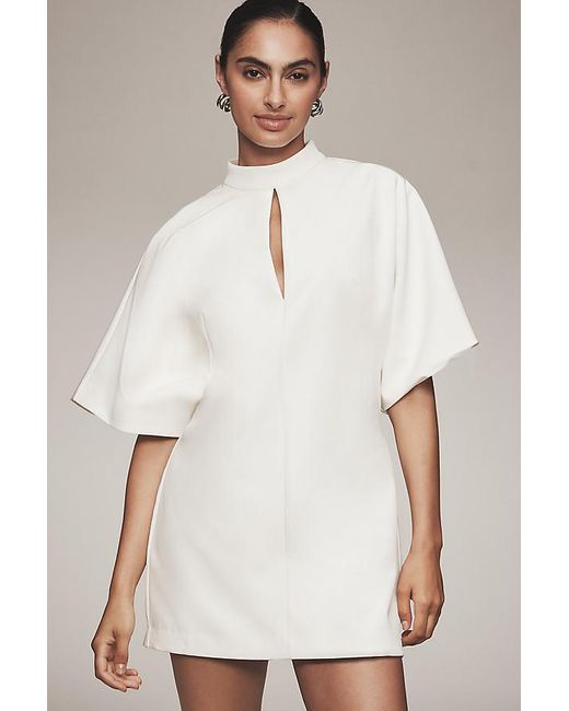 Maeve Natural Short-Sleeve Mock-Neck Shift Mini Dress