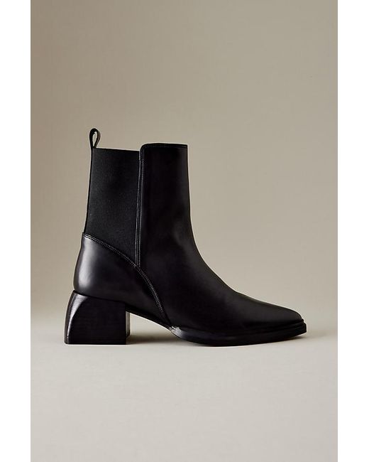 Anthropologie Black Pointed Block-heel Leather Ankle Boots