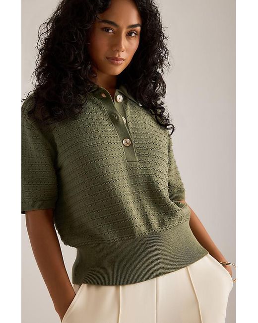 Varley Green Guilia Knit Polo Top