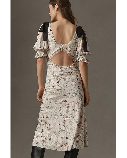 En Saison Brown Dinner Party Short-Sleeve Bow Midi Dress