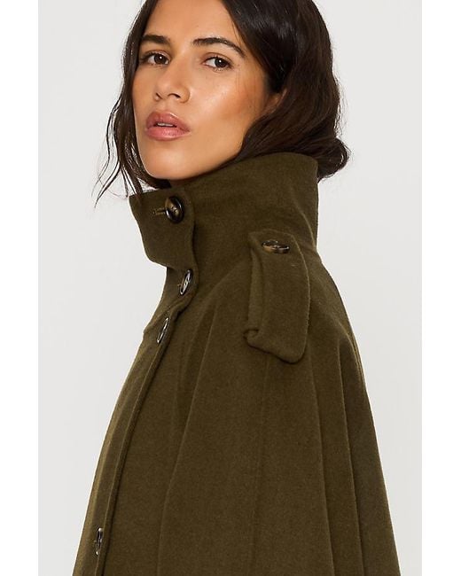 By Anthropologie Green Funnel-Neck Wool-Blend Maxi Coat