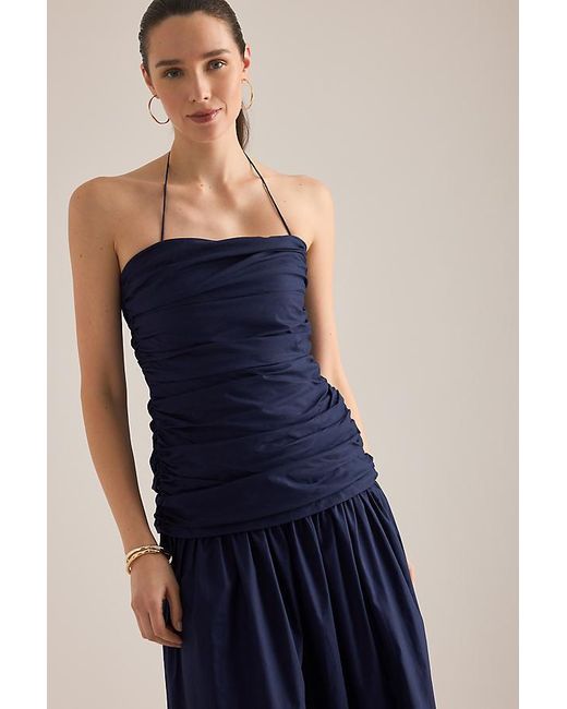 Faithfull The Brand Blue Notte Ruched Drop-Waist Maxi Dress