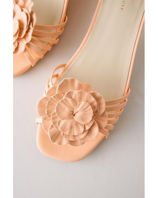 By Anthropologie Natural Floral Strappy Sandal Heels