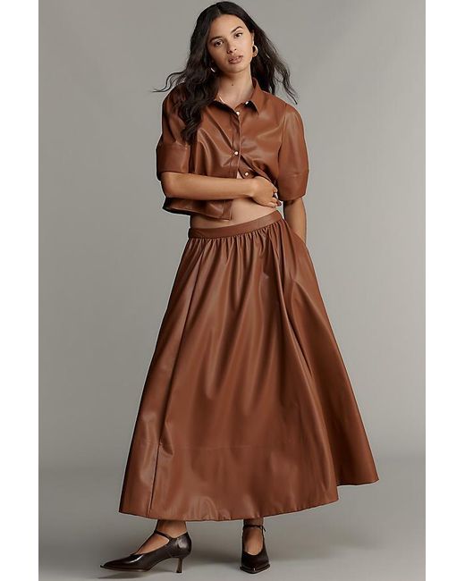 Maeve Brown Faux-Leather Full Maxi Skirt