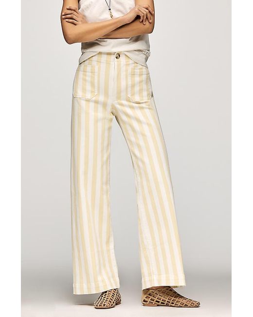 Maeve Natural The Colette Striped Full-Length Wide-Leg Trousers By