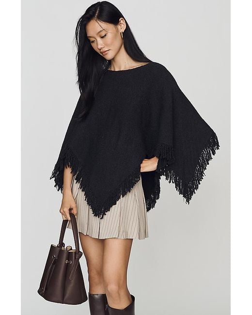 By Anthropologie Blue Knit Fringe Triangle Poncho