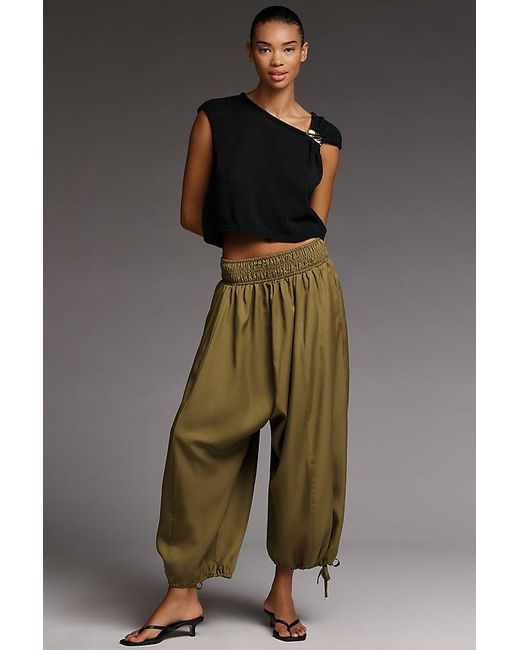 By Anthropologie Green Draped Harem Trousers