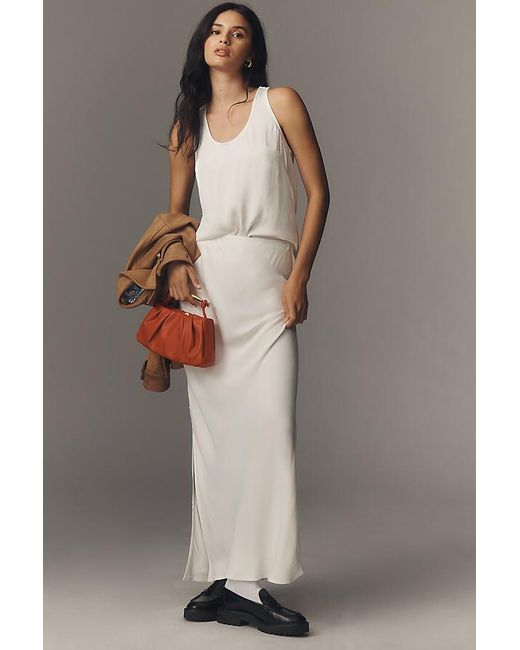 By Anthropologie Gray The Tilda Maxi Slip Skirt: Side Slit Edition