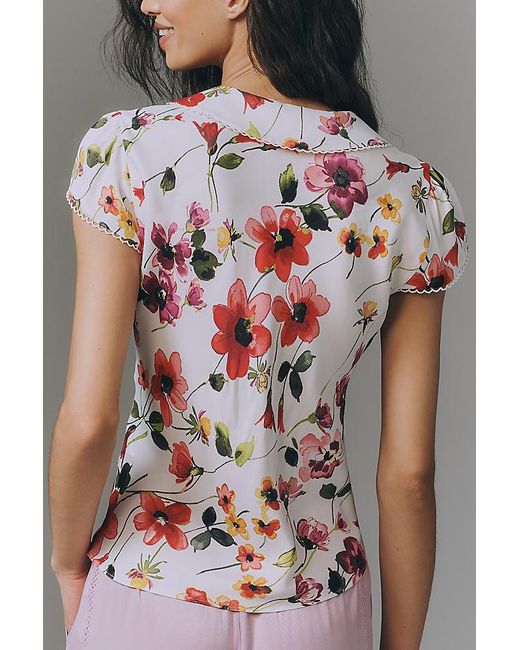 By Anthropologie Gray Silky Peter Pan Collared Blouse
