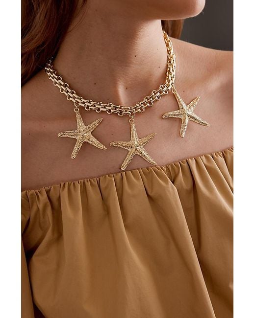 Anthropologie Brown Triple Starfish Chain Necklace