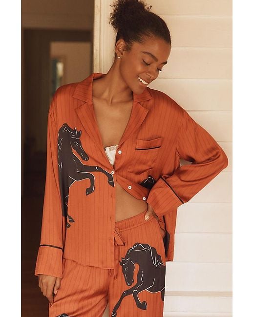 By Anthropologie Orange Oversized Button-Front Pyjama Shirt