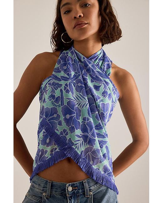 Celandine Blue Fringed Pattern Mini Sarong