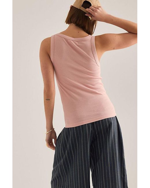 By Anthropologie Blue Ribbed Scoop Tank Top