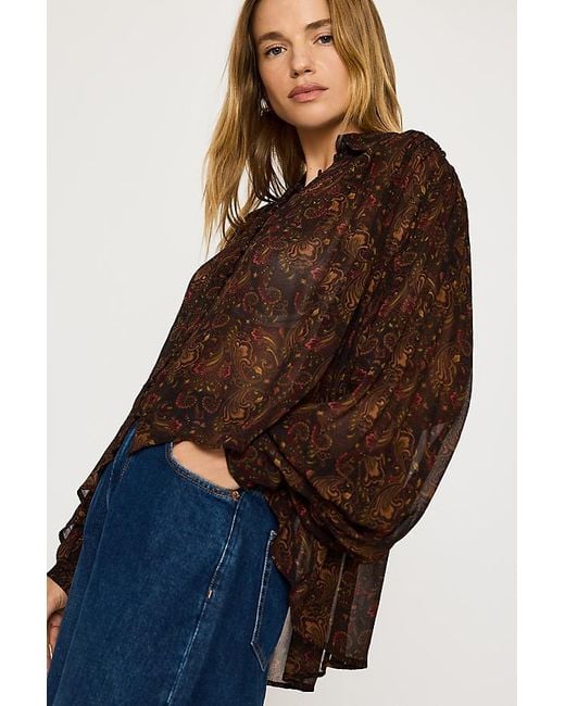 By Anthropologie Brown Paisley Long-Sleeve Blouse