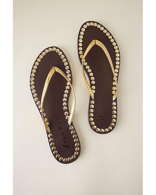 Vicenza Natural Studded Leather Flip Flops