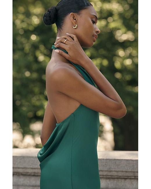 Maeve Green Cowl-Neck Satin Maxi Dress