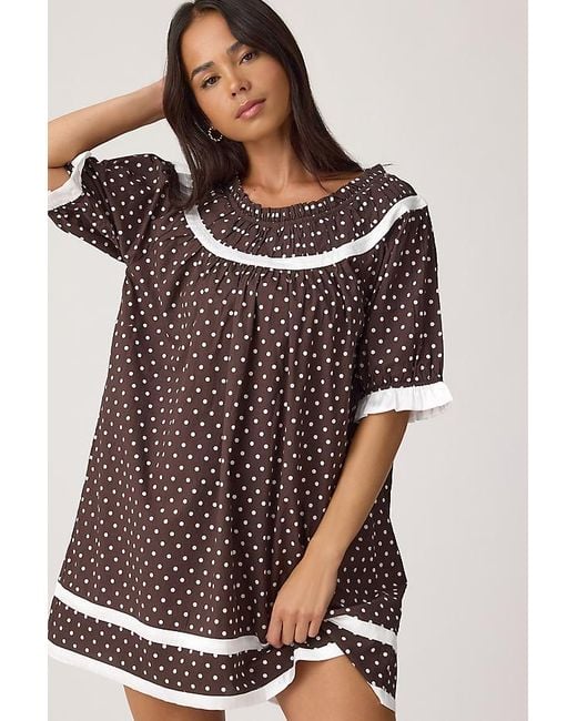 It's 9pm Brown Paloma Polka Dot Babydoll Mini Dress