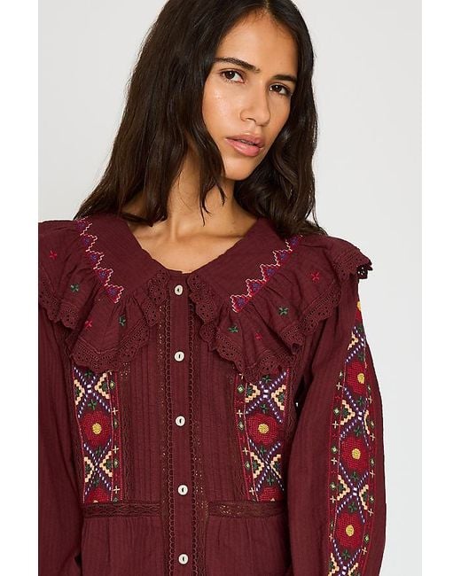 By Anthropologie Long-Sleeve Embroidered Blouse