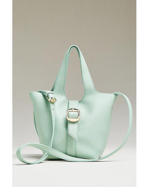 By Anthropologie Green Pebbled Bucket Tote Bag