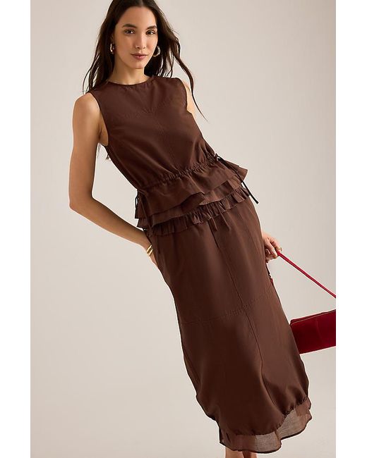 Damson Madder Brown Amber Double Layer Midi Skirt