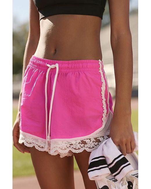 Daily Practice Pink Long Jump Lace-Trim Drawstring Shorts