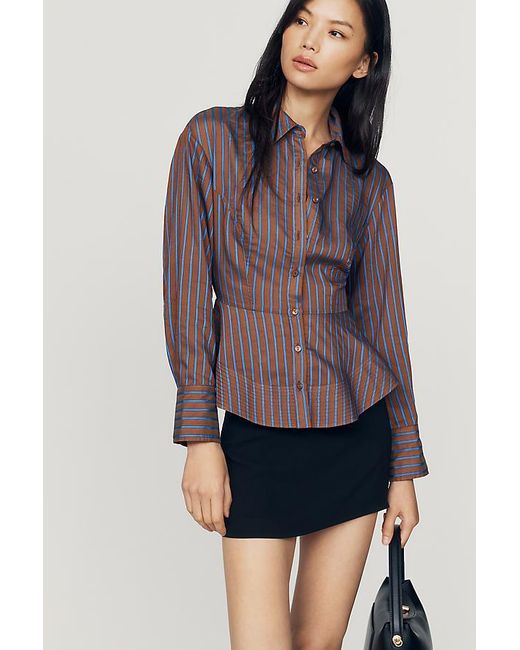By Anthropologie Purple Waisted Silken Buttondown Top