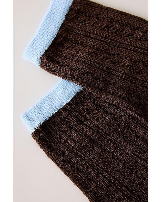 By Anthropologie Brown Pointelle Contrast Socks