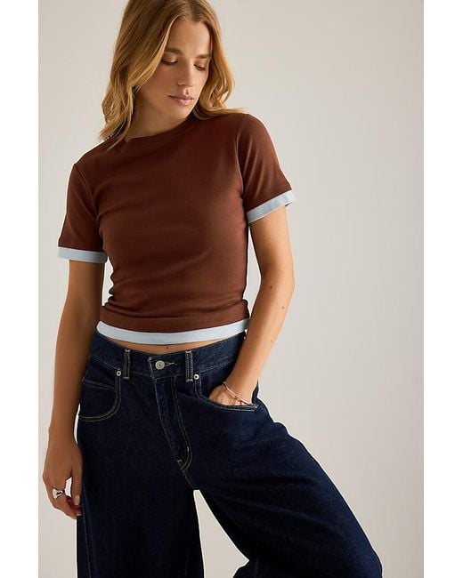 By Anthropologie Blue Double Layer Short-Sleeve T-Shirt
