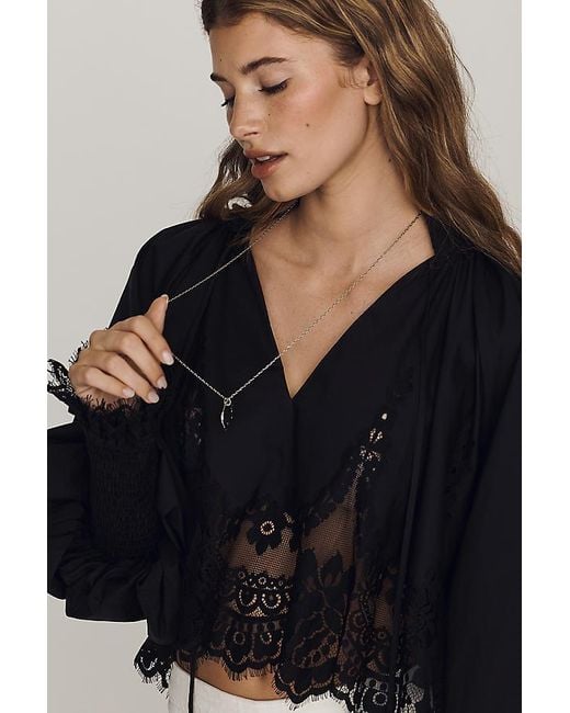 Mare Mare Black Lace Inset Long-Sleeve Blouse