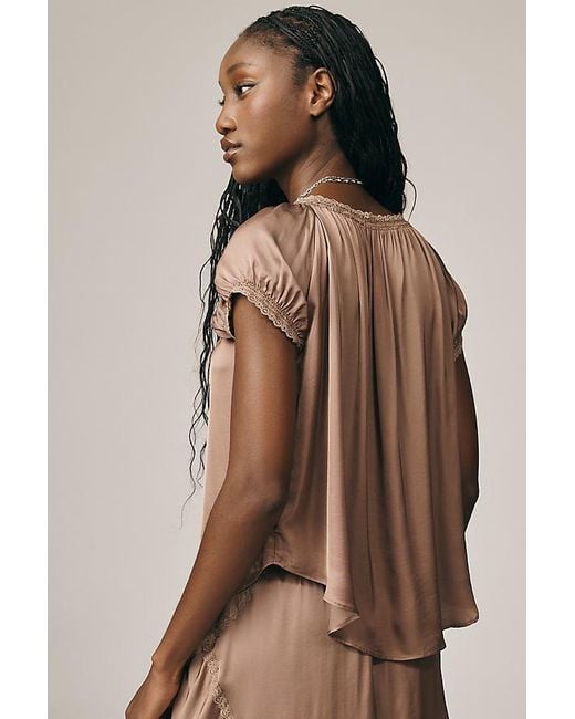 By Anthropologie Brown The Amber Short-Sleeve Silky Top